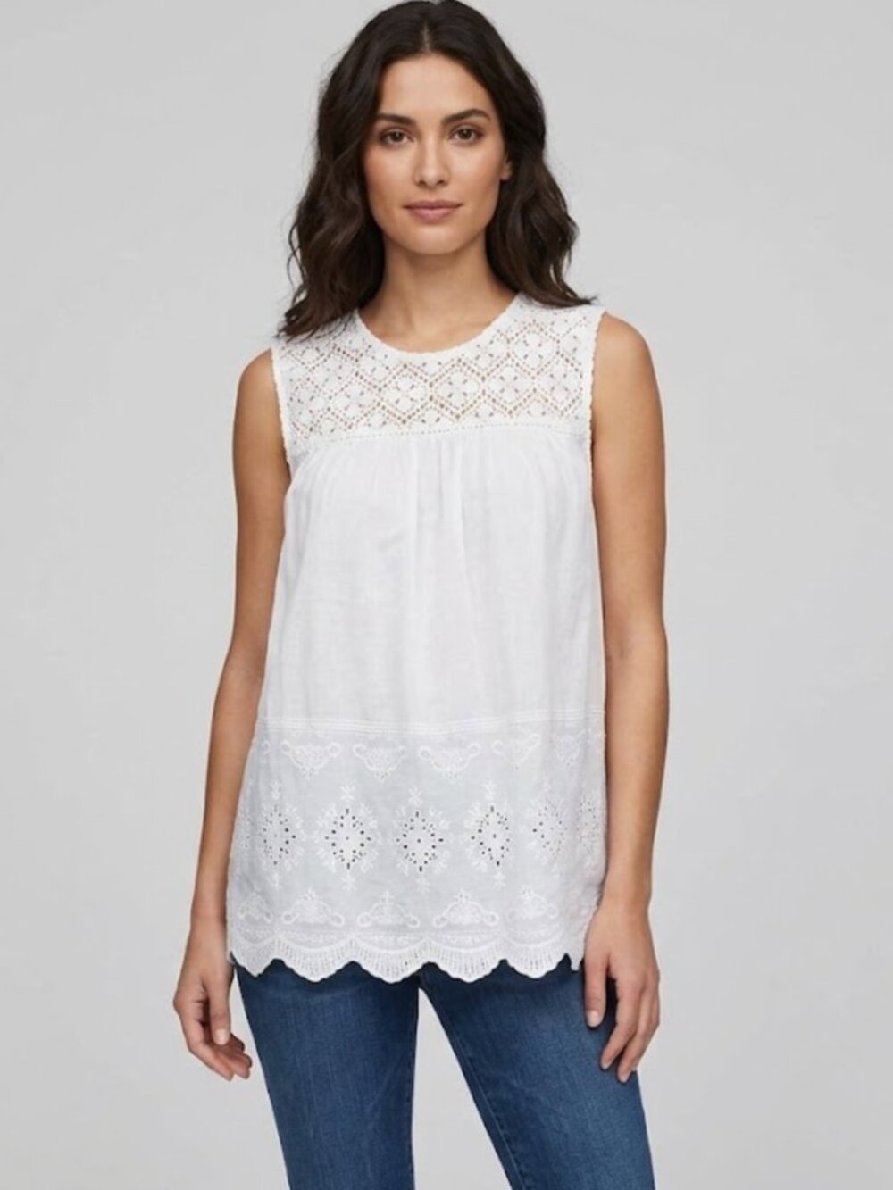 J. McLaughlin White Lace Crochet Eyelet Sleeveless Cotton Top XL